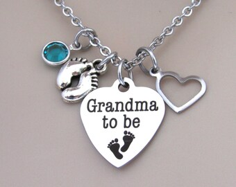 Grandma To Be Necklace: Birthstone Heart, New Baby, Pregnancy Announcement