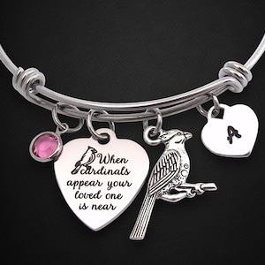 Cardinal Bracelet, When Cardinals Appear Your Loved One Is Near Bracelet, Personalized Initial Cardinal Memorial Jewelry, Loss Grandma Mom