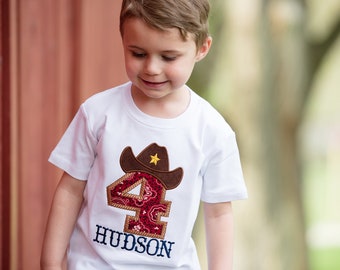 Personalized COWBOY PARTY Birthday Shirt - Bandana, Rope, Western, Rodeo, Cowboy Hat with Star - Embroidered Boys 1st, 2nd, 3rd, 4th, 5th, 6