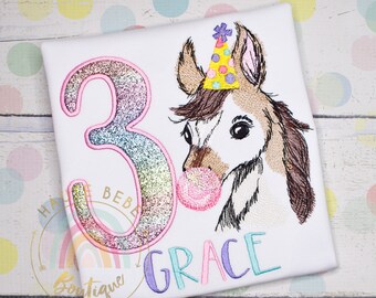 Personalized SKETCH PONY Birthday Shirt - Girls Party Animal Birthday Party Shirt -First, 2nd, 3rd, 4th, 5th, 6th Horse Pet Foal Party Hat
