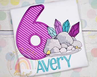 Embroidered GEOLOGY themed birthday shirt - Gold nuggets, Crystals, Rocks - Prospector - Gold Glitter - 1 2 3 4 5 6 7 8 9th Birthday - Gems