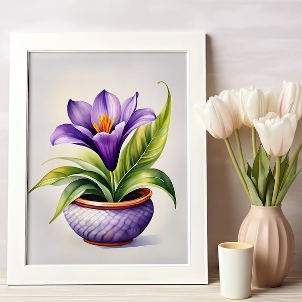 Saffron crocus: a digital wall art to decorate your special place and surprise a special person
