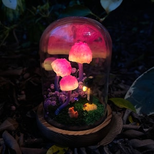 Handmade Purple Mushroom Lamp: Fantasy Night Light with Squirrel