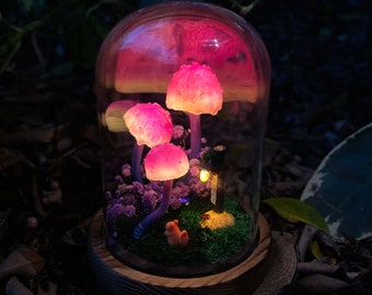 Handmade Purple Mushroom Lamp: Fantasy Night Light with Squirrel