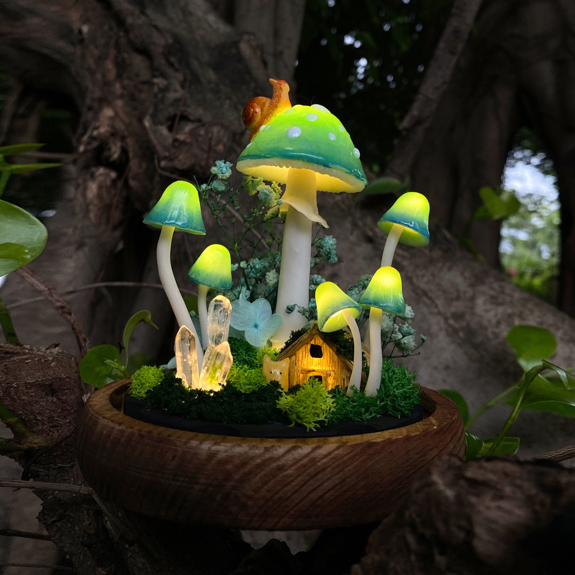 Handmade Mushroom Night Light Glowing Crystal Light Cute Elf