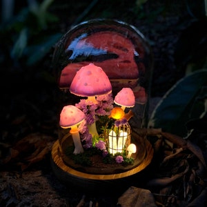 Handmade Mushroom Night Light: Glowing Crystals, Snail Decor