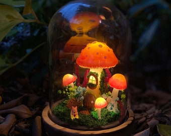 Handmade Fantasy Fungi Lamp Red-Orange Mushroom Night Light Glowing Mushroom Lamp Magic  Mushroom Cottage Forest Home Decor Unique Gifts