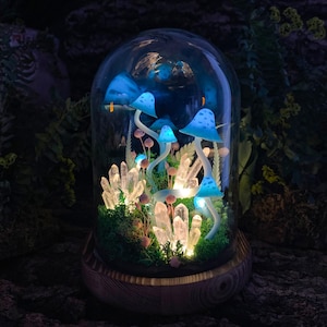 Enchanted Crystal Cluster Lamp,Handmade Blue Mushroom NightLight, Fantasy Forest Home Decor,Unique Gift for Nature Lover,Fairy Tale Ambiance