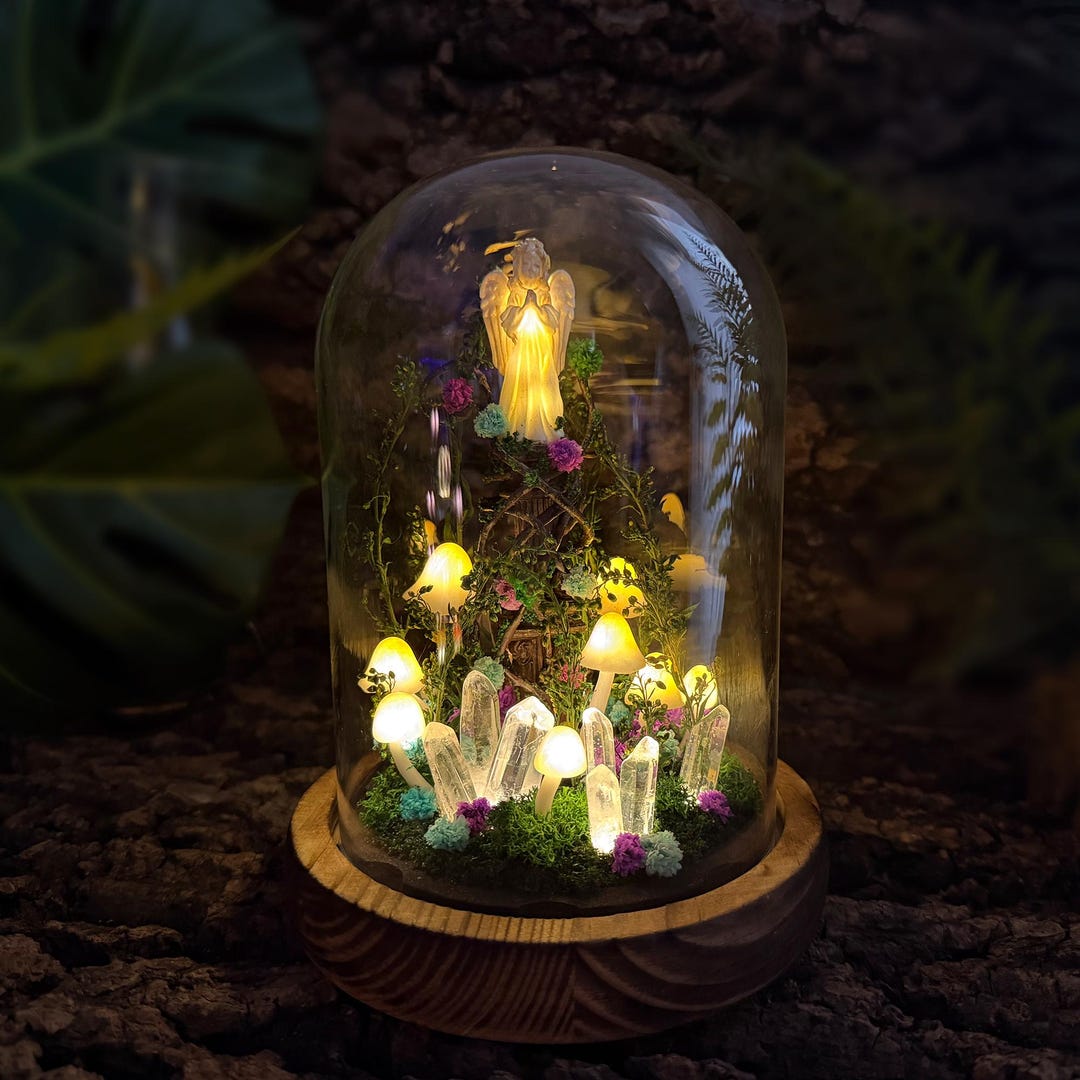 Enchanted Forest Night Light With Angel, Mushroom Table Lamp, Glowing ...