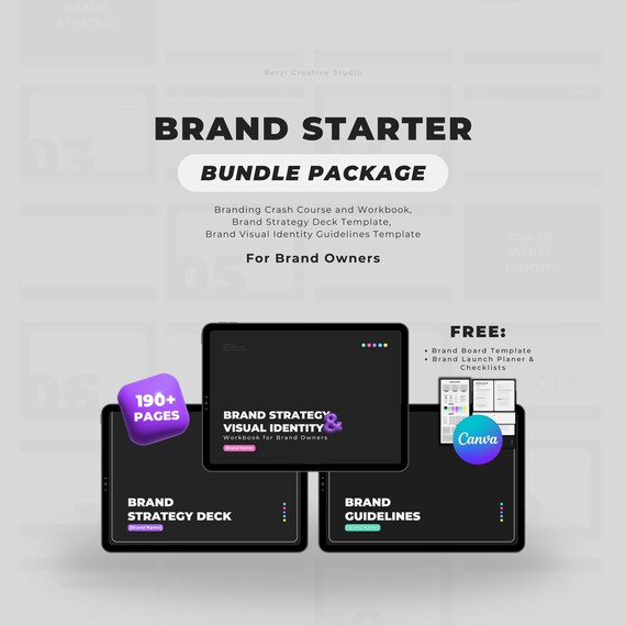 Brand Starter Bundle for Brand / Business Owners: Branding Workbook, Identity Guideline Template