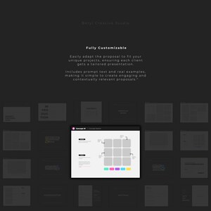 May include: A customizable proposal template with a grid layout. The template includes a section for "Concept Name" and a grid with colored boxes. The text "Fully Customizable" is at the top of the image.