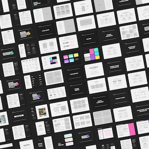 May include: A black and white grid of squares with text in each square. The text includes "Brand Guidelines", "Target Audiences", "Brand Personality & Tone of Voice", "Mood Board Creation", "Logo Suite", "Colours", "Typography", "Brand Assets", "Visual Showcase", "Tone of Voice", "Content Brand Experience", "Timeline & Projects", "Problems & Solutions", "Unique Value Proposition", "Audience Persona", "Our Promise", "Introduction", "Contents", "Feedback".