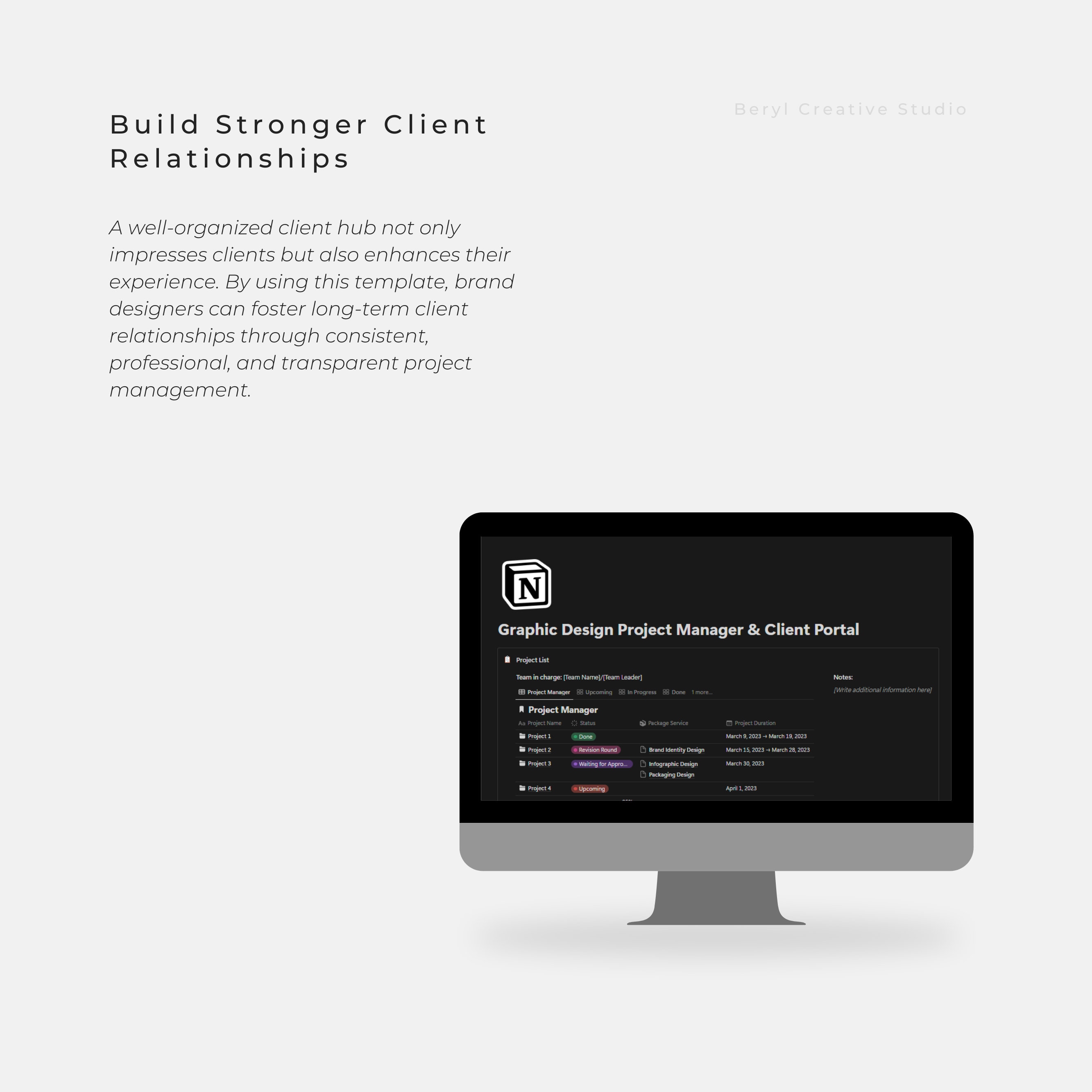 2 in 1 Graphic Design Project Manager & Notion Client Portal Template ...