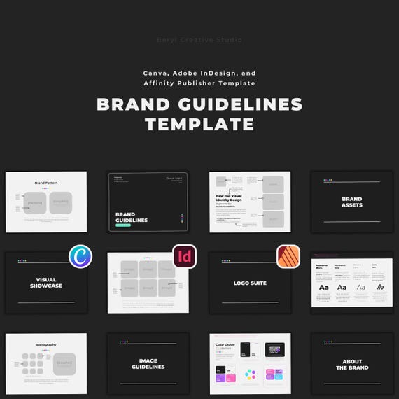 Professional Brand Visual Identity Guidelines Template: Canva, InDesign, Affinity Publisher