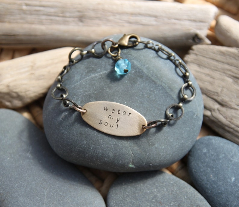 water my soul . a hand stamped soul mantra bracelet image 1