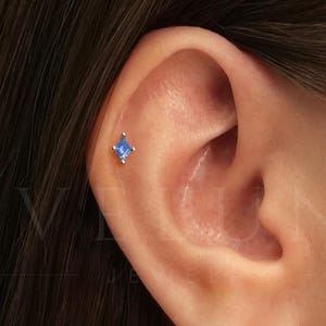 FLAT BACK: Aquamarine Flat Back Labret • Cartilage Stud • Helix Earring • Conch Piercing • Tragus Stud • Forward Helix