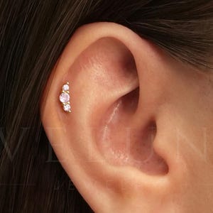 FLAT BACK: Pink Tourmaline Climber Flat Back Labret • Cartilage Stud • Helix Earring • Conch Piercing • Tragus Stud • Birthstone Earrings