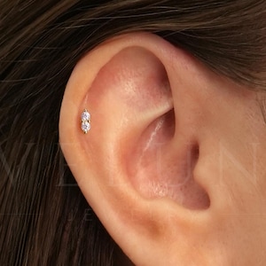 FLAT BACK: Diamond Flat Back Labret • Cartilage Stud • Helix Earring • Conch Piercing • Tragus Stud • Birthstone Earrings