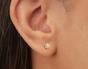 STUD: Diamond Flower Stud • Minimalist Earrings • Dainty Flower Stud • Everyday Earrings