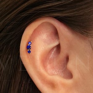 FLAT BACK: Sapphire Climber Flat Back Labret • Cartilage Stud • Helix Earring • Conch Piercing • Tragus Stud • Birthstone Earrings
