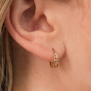 CLICKER HOOP: Rainbow Round Paved Earring • Minimalist Earrings • Cartilage Hoop • Conch Hoop • Dainty Earrings