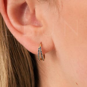 CLICKER HOOP: Sapphire Round Paved Earring • Minimalist Earrings • Cartilage Hoop • Conch Hoop • Dainty Earrings