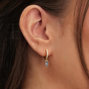 HOOPS: Zircon Paved Dangle Hoop Earrings • Zircon Earrings • Birthstone Earrings • Gift For Her • Birthstone Jewelry • Gold Hoop Earrings image 1