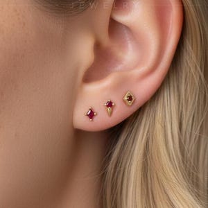 STUDS: Ruby Dainty Stud Earrings • Ruby Birthstone Earrings • Gift For Her • Minimalist Earrings • Birthstone Jewelry • Tiny Earrings