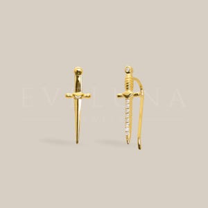 THREADER: Kolczyki z nawlekaczem sztyletu • Eleganckie kolczyki • Biżuteria z sztyletem • Kolczyki z mieczem • Biżuteria z mieczem