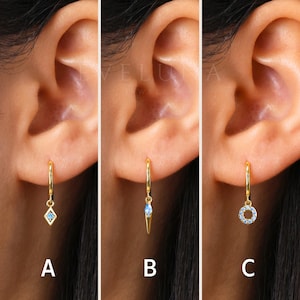 HOOPS: Aquamarine Charm Hoop Earrings • Birthstone Earrings • Gift For Her • Gemstone Charm Earrings • Gold Hoop Earrings