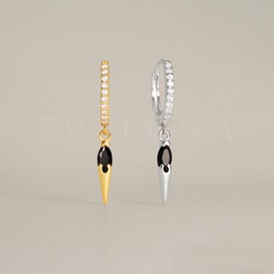 HOOPS: Black Onyx Paved Spike Hoop Earrings • Sapphire Earrings • Black Earrings • Gift For Her • Birthstone Jewelry • Gold Hoop Earrings