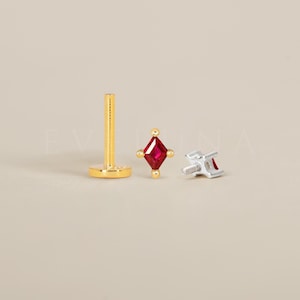 FLAT BACK: Ruby Flat Back Labret • Cartilage Stud • Helix Earring • Conch Piercing • Tragus Stud • Birthstone Earrings