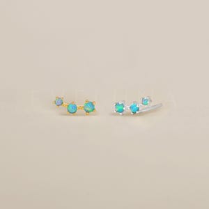 STUDS: Blue Opal Dainty Climber Stud Earrings • Blue Opal Earring • Gift For Her • Ear Climber Earring • Minimalist Earrings
