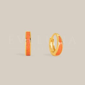 HOOPS: Orange Fire Opal Huggie Hoop Earrings • Red Opal Inlay Earrings • Opal Jewelry • Gift For Her • Minimalist Earrings