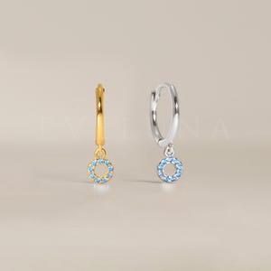 HOOPS: Aquamarine Paved Charm Hoop Earrings • Birthstone Earrings • Gift For Her • Birthstone Jewelry • Gold Hoop Earrings
