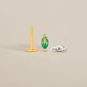 DOS PLAT : labret marquise à dos plat, opale verte jardin • Clou du cartilage • Boucle d'oreille hélicoïdale • Piercing conque • Clou du tragus