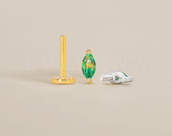 PLAT BAKSIDAN: Trädgårdsgrön opal Marquise platt baksida Labret • Broskörhänge • Helixörhänge • Conchpiercing • Tragusörhänge