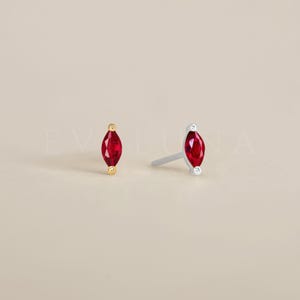 STUDS: Ruby Tiny Marquise Stud Earrings • Ruby Birthstone Earrings • Gift For Her • Gemstone Earring • Birthstone Jewelry • Minimalist