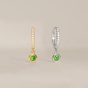 HOOPS: Garden Green Opal Gemstone Dangle Hoop Earrings • Opal Earrings • Gift For Her • Minimalist Earrings • Bridesmaid Gift • Opal Hoops