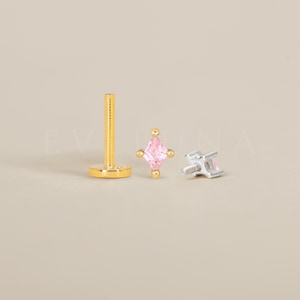 FLAT BACK: Pink Tourmaline Flat Back Labret • Cartilage Stud • Helix Earring • Conch Piercing • Tragus Stud • Birthstone Earrings