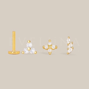 FLAT BACK: Tiny Flower Flat Back Labret • Cartilage Stud • Helix Earring • Conch Piercing • Tragus Stud • Forward Helix