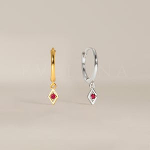 HOOPS: Ruby Charm Gold Hoop Earrings • Ruby Earrings • Birthstone Earrings • Gift For Her • Birthstone Jewelry • Dangle Hoops