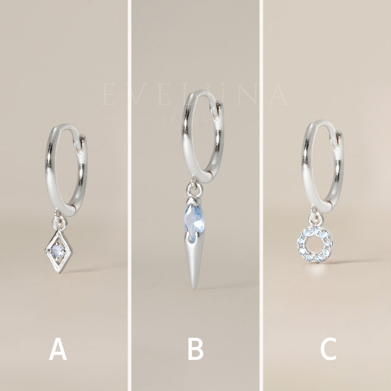 Blue Zircon Charm Hoop Earrings • Zircon Earrings • Birthstone Earrings • Gift For Her • Gemstone Charm Earrings • Gold Hoop Earrings
