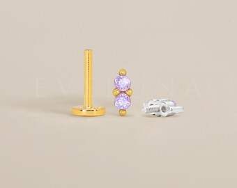 FLAT BACK: Alexandrite Double Flat Back Labret • Cartilage Stud • Helix Earring • Conch Piercing • Tragus Stud • Birthstone Earrings