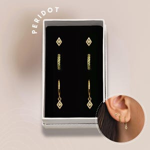 SET: Peridot Charm Hoop Earring Set • Everyday Ear Stack • Gift • Gifts for her • Holiday Gift