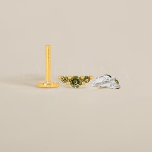 FLAT RÜCKSEITE: Peridot Edelstein Labret mit flacher Rückseite • Knorpelohrringe • Helix Ohrstecker • Muschelohrring • Tragus Piercing • Geburtsstein Ohrringe