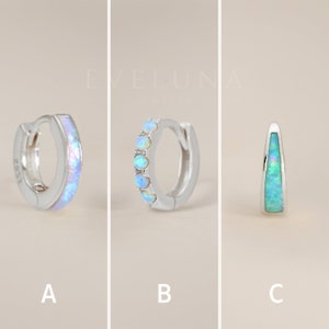 HOOPS: Blue Fire Opal Huggie Hoop Earrings • Opal Inlay Earrings • Opal Jewelry • Gift For Her • Minimalist Earrings • Gold Hoop Earrings image 7