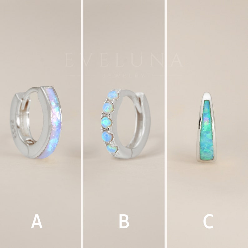 HOOPS: Blue Fire Opal Huggie Hoop Earrings • Opal Inlay Earrings • Opal Jewelry • Gift For Her • Minimalist Earrings • Gold Hoop Earrings image 7