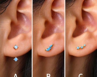 CLOUS : Puces d&#39;oreilles grimpeur turquoise • Boucles d&#39;oreilles turquoise • Cadeau pour elle • Boucles d&#39;oreilles avec veste • Bijoux turquoise • Petites puces d&#39;oreilles