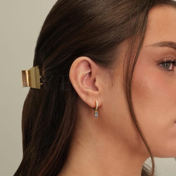 HOOPS: Zircon Paved Dangle Hoop Earrings • Zircon Earrings • Birthstone Earrings • Gift For Her • Birthstone Jewelry • Gold Hoop Earrings